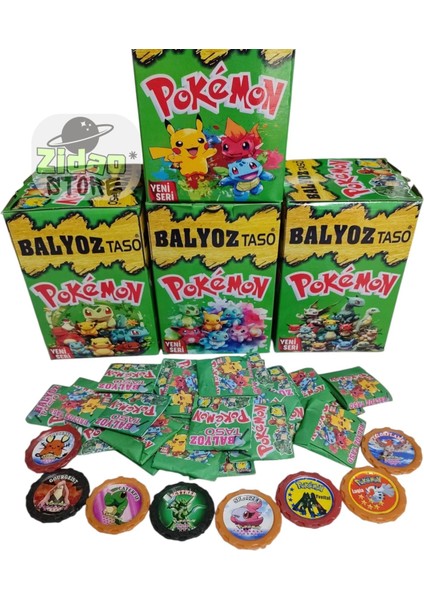 Balyoz Pokemon Tasoları Yeni Seri 20 Adet Pokemon Taso | Hediye Paketinde Mini Oyuncak ve Şeker modelleri