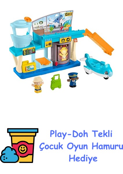 Fisher-Price Little People Eğlenceli Havaalanı Fisher-Price Little People Eğlenceli Havaalanı, Uçak ve 3 Oyun Aksesuarı, Bebekler Için Oyun Seti HTJ26 + Play-Doh Oyun Hamuru