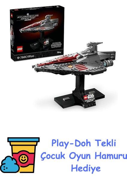 Star Wars Acclamator Sınıfı Hücum Gemisi 75404 - Star Wars Seven Yetişkinler Için Koleksiyonluk Yaratıcı ve Keyifli Model Yapım Seti, Doğum Günü Hediyesi (450 Par + Play-Doh Oyun Hamuru