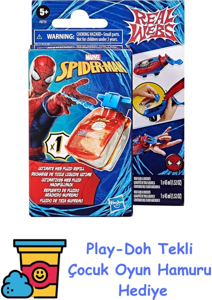 Marvel Spiderman Ağ ve Su Fırlatıcı Yedek Paket, Oyuncak + Play-Doh Oyun Hamuru