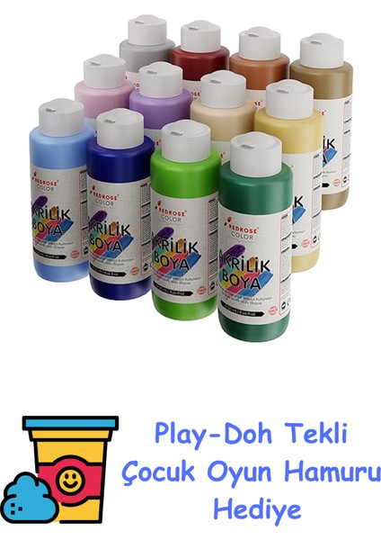 Pastel Renkler Akrilik Boya 12'li Set 12X120 ml + Play-Doh Oyun Hamuru