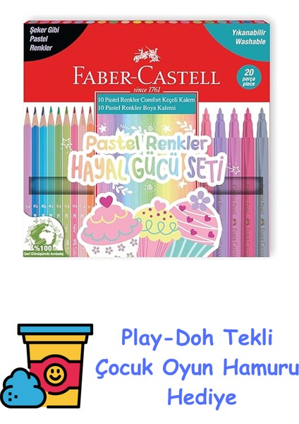 Hayal Gücü Seti Pastel Renkler 20'li + Play-Doh Oyun Hamuru