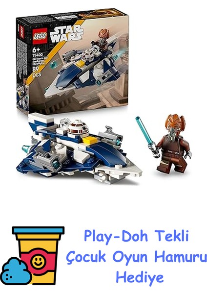 Star Wars: Klon Savaşları Plo Koon'un Jedi Starfighter Mikro Savaşçısı 75400-6 Yaş ve Üzeri Çocuklar Için LEGO Minifigür Kokpiti ve 2 Mermi Atıcı Içeren Yaratıcı + Play-Doh Oyun Hamuru