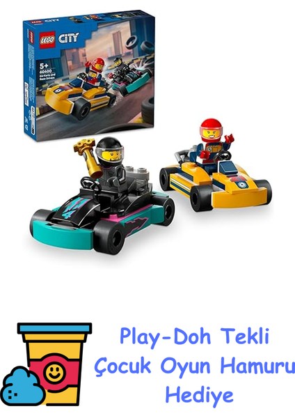City Go-Kartlar ve Yarış Sürücüleri 60400-5 Yaş ve Üzeri Için Yarışçı Minifigürü Içeren Yaratıcı Oyuncak Yapım Seti (99 Parça) + Play-Doh Oyun Hamuru