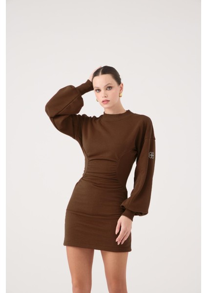 Belden Oturmalı Mini Nancy Elbise Kahve