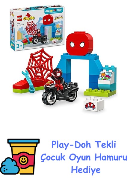 Duplo Spin’in Motosiklet Macerası 10424, 2 Yaş ve Üzeri Çocuklar Için Örümcek Adam Figürü Içeren Eğitici Oyuncak Yapım Seti (24 Parça) + Play-Doh Oyun Hamuru