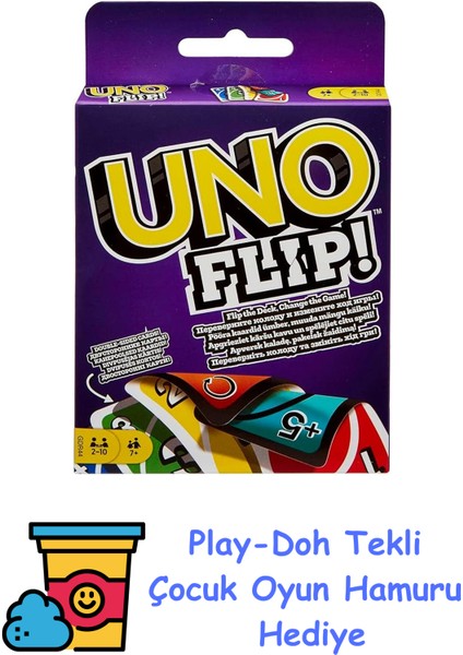 Uno Flip Mattel Uno Flip, Klasik Uno'nun Yeni Versiyonu, Mattel Games GLH50 GLH50 + Play-Doh Oyun Hamuru