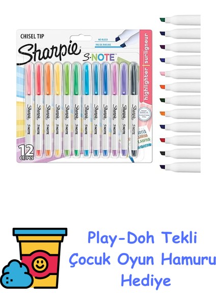 Sharpıe S-Note Fosforlu Işaretleme Kalemi, 12'li Blister, Karışık + Play-Doh Oyun Hamuru