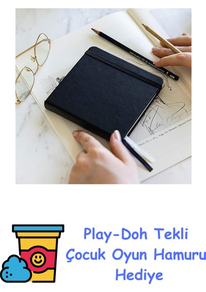 12X12 cm Sert Kapak 80 Yaprak 140 Gr. Eskiz Defteri - Sketch Book - Siyah + Play-Doh Oyun Hamuru
