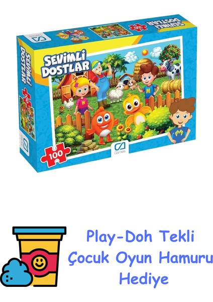 Sevimli Dostlar Lisanslı 100 Parça 34X24CM Çocuk Puzzle Yapboz Serisi + Play-Doh Oyun Hamuru