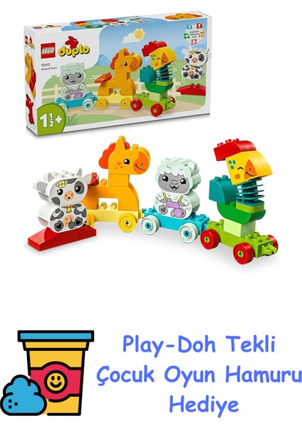 Duplo Ilk Hayvan Trenim 10412 – 1.5 Yaş ve Üzeri Çocuklar Için Doğum Günü Hediyesi Fikri, Tekerlekli Oyuncak Tren ve 4 Inşa Edilebilen Hayvan Figürü Içeren Eğitic + Play-Doh Oyun Hamuru