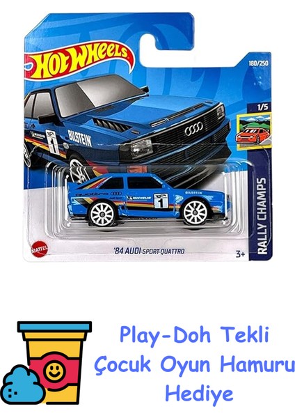 - ´84 Audi Sport Quattro - Rally Champs 1/5 - HCX60 - Short Card - Michelin - Bilstein - Mattel 2022 + Play-Doh Oyun Hamuru