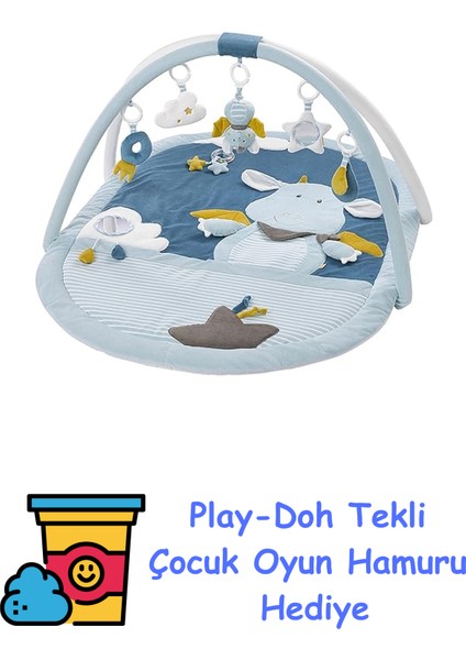 3 Boyutlu Aktivite Battaniyesi ve Oyun Matı, 5 Çıkarılabilir Oyuncaklı, 0+ Yaş, Mavi Kale + Play-Doh Oyun Hamuru