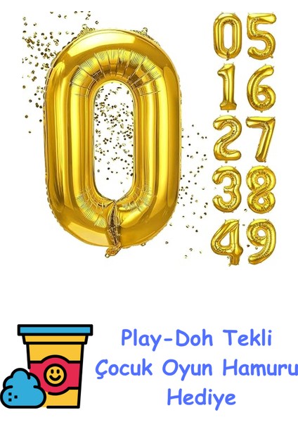 0 Yaş Doğum Günü Rakamlı Balon Yaş Günü Gold Renk Folyo Uçan Balon 102 cm Doğum Günü ve Parti Dekorasyonu Büyük Boy Balon 40 Inç - 102 cm Doğum Günü Dekorasyonu + Play-Doh Oyun Hamuru