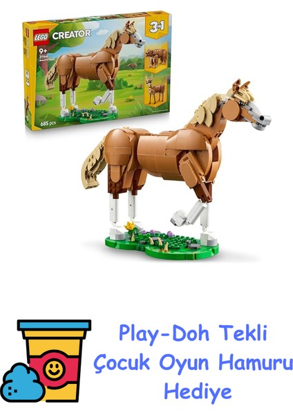 Creator 3'ü 1 Arada Güzel At 31166-9 Yaş ve Üzeri Doğa ve Hayvan Tutkunu Çocuklar Için Ayı, Geyik Veya At Olarak Inşa Edilebilen Yaratıcı Oyuncak Yapım Seti, Karn + Play-Doh Oyun Hamuru