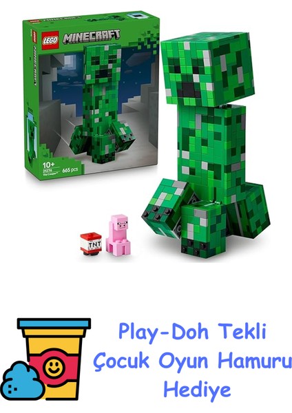 Minecraft Creeper 21276 - Video Oyunu Seven 10 Yaş ve Üzeri Çocuklar Için Yaratıcı Aksiyon Figürü Yapım Seti, Doğum Günü Hediyesi (665 Parça) + Play-Doh Oyun Hamuru
