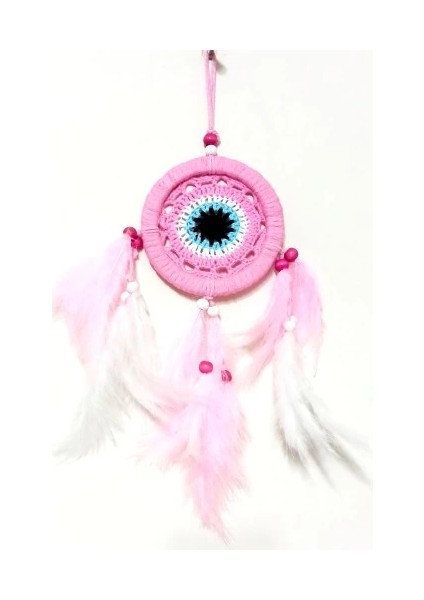 Pembe Dream Catcher Pembe ve Beyaz Kuş Tüylü Düş Kapanı El Yapımı Duvar Süsü