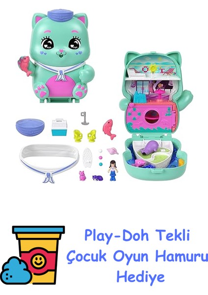 ™ Kedicik Yelkende™ Mikro Oyun Seti Polly Pocket Kedicik Yelkende Mikro Oyun Seti, 1 Mikro Bebek ve Evcil Kediler, Yiyecek ve Stil Aksesuarlarının Yer Aldı + Play-Doh Oyun Hamuru