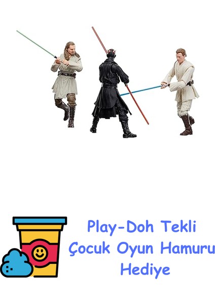 Hasbro Star Wars Black Series Qui-Gon Jinn, Darth Maul, Obi-Wan Kenobi Aksiyon Figür Seti (The Phantom Menace) + Play-Doh Oyun Hamuru