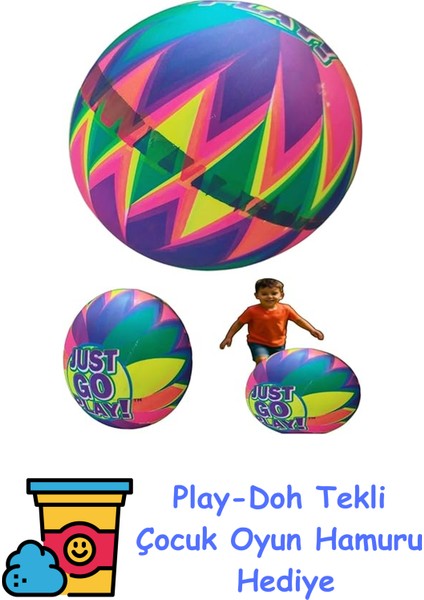 Mta Hıgh-Tech Eğlenceli Çocuk Oyun Topu – Dayanıklı Renkli Şişme Top, Park, Bahçe, Plaj ve Sahilde Oynamaya Uygun, Spor ve Eğlence Için Hafif Pvc Malzeme, 1 Adet Şişir + Play-Doh Oyun Hamuru