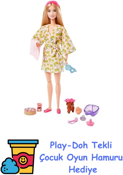 Bebek ve Aksesuarlar Barbie ve Yavru Köpeği, Çocuklar Için Oyuncaklar, Kişisel Bakım Spa Günü HKT90 + Play-Doh Oyun Hamuru