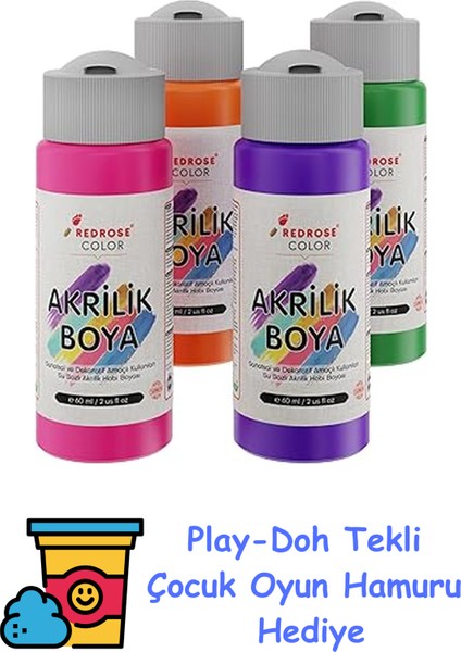 Ara Renkler Akrilik Boya 4'lü Set 4X60 ml + Play-Doh Oyun Hamuru