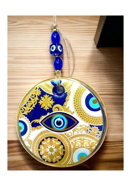 Sarı Motifli Mavi Işlemeli Nazar Boncuk Gözlü Duvar Süsü fiyatları