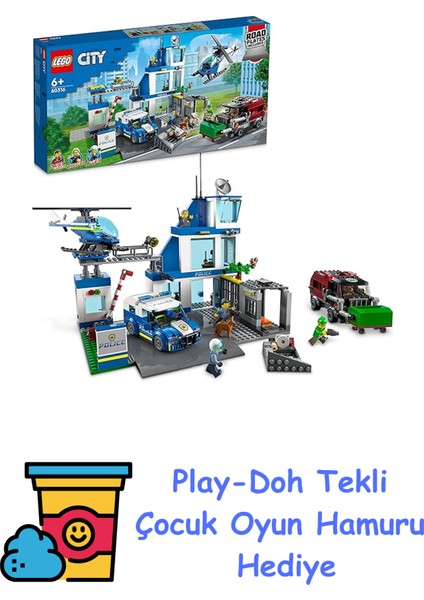 ® City Polis Merkezi 60316-6 Yaş ve Üzeri Çocuklar Için Oyuncak Yapım Seti (668 Parça) + Play-Doh Oyun Hamuru