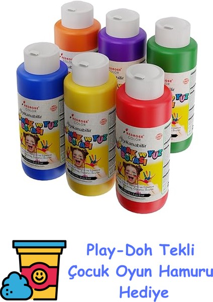 Ara Renkler Parmak Boyası 6'lı Set 6X120 ml + Play-Doh Oyun Hamuru