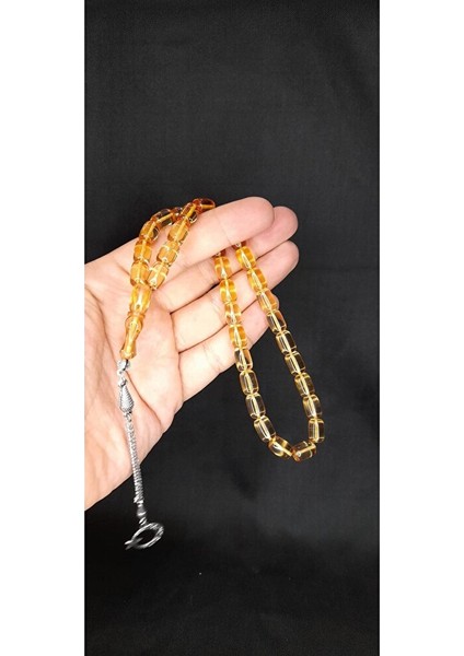 Ateş Kehribar Tesbih Kapsül Kesim Turuncu-Şeffaf Renkli T-358