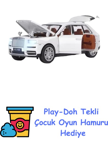 Oyuncak Metal Buhar Atan LED Işıklı Ses Efektli 1:22 Ölçek Rolls Royce Model Jip Araba Diecast Koleksiyonluk Hediyelik Çık Bırak (Beyaz) + Play-Doh Oyun Hamuru