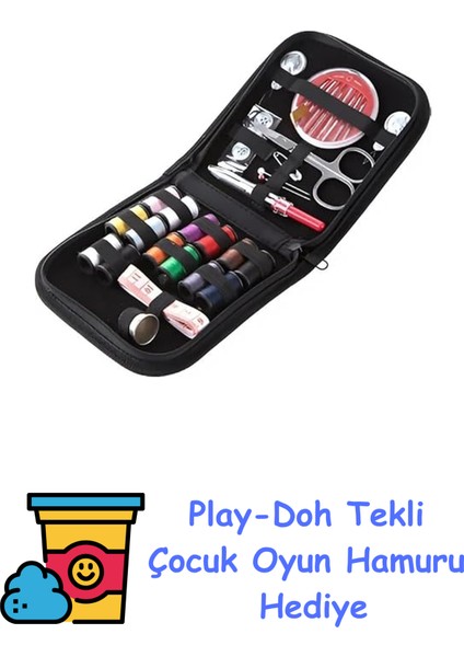 Çantalı Dikiş Seti | Seyahat ve Ev Kullanımı Için Portatif Dikiş Kiti | Iğne, Iplik, Makas, Mezura ve Aksesuarlar Dahil 24 Parça + Play-Doh Oyun Hamuru