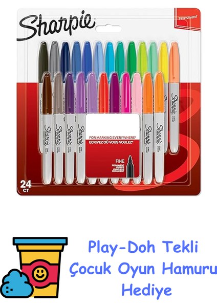 Fine Permanent Markör, 24'lü Karışık Paket + Play-Doh Oyun Hamuru