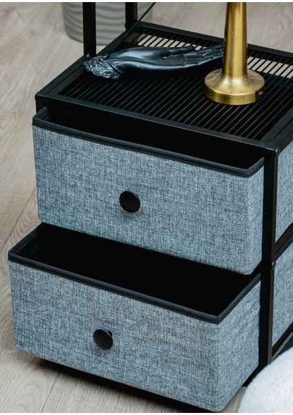 Dekoratif Siyah Metal Kitaplık 5 Raflı 2 Çekmeceli Komidin Çok Amaçlı Stand Organizer fırsatları