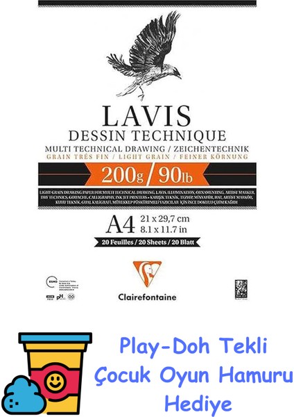 Lavıs Dessın Technıque A4 200 Gr. Çizim Defteri 3417 + Play-Doh Oyun Hamuru