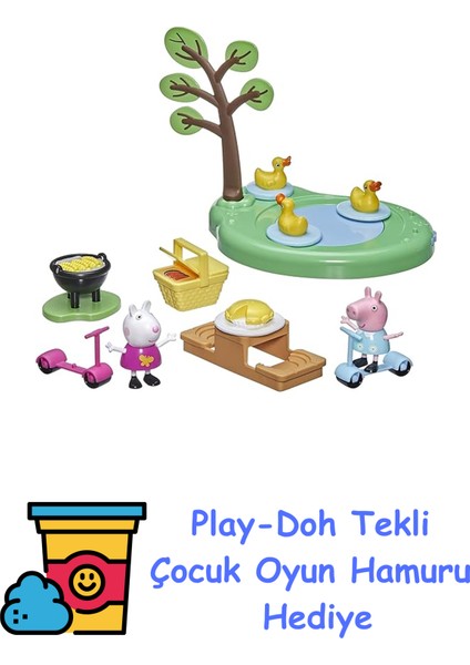 Peppa'nın Maceraları Pikniği, Peppa Oyun Seti, 2 Figürlü ve 8 Aksesuarlı Okul Öncesi Oyuncak, 3 Yaş ve Üstü Çocuklar Için + Play-Doh Oyun Hamuru