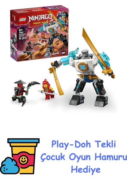 Nınjago Zane’in Savaş Zırhı Mech’i 71827-6 Yaş ve Üzeri Çocuklar Için 3 Minifigürlü Yaratıcı Oyuncak Yapım Seti, Doğum Günü Hediyesi (92 Parça) + Play-Doh Oyun Hamuru