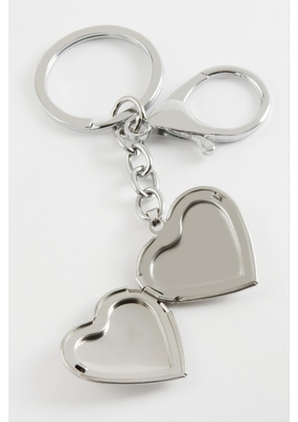 Techmrt Kalp Kapaklı Çelik Kolye Ucu ve Anahtarlık-Gümüş Rengi