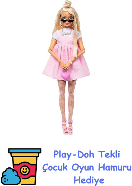 Barbıe Stil Ikonu™ Bebek - Sarı Saçlı Klasik Barbie Tarzındaki Büyük Fiyonklu Pastel Pembe Elbisesiyle Sarı Saçlı Barbie Stil Ikonu Bebek (3) HYV27 + Play-Doh Oyun Hamuru