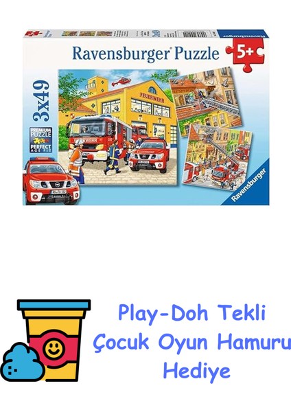 Çocuk Yapbozu - 09401 Itfaiye Parçası - 5 Yaşından Itibaren Çocuklar Için, 3 x 49 Parça + Play-Doh Oyun Hamuru