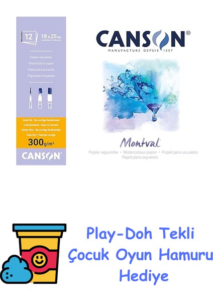 Pad Canmontv 12S 18X25 300G Suluboya Blokları + Play-Doh Oyun Hamuru
