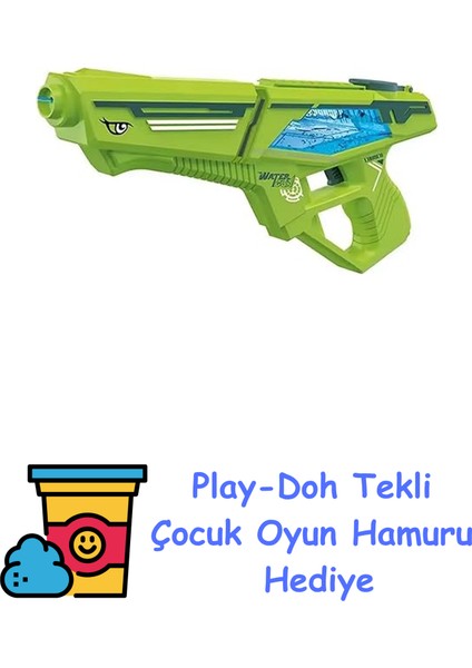 Oyuncak Otomatik Pilli Su Tabancası 10 Metreye Kadar Atış Atma Menzilli 800 ml Kapasiteli 40 cm Boyutunda (Yeşil) + Play-Doh Oyun Hamuru