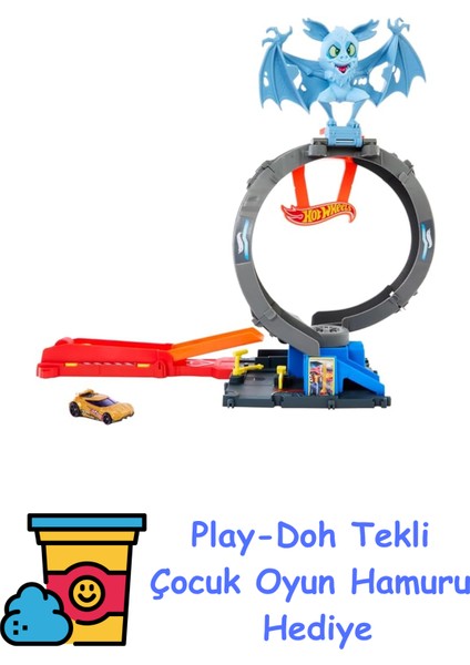 Bat Döngü Saldırı Oyun Seti Hot Wheels Bat Döngü Saldırı Oyun Seti ve 1:64 Ölçekli Oyuncak Araba HTN78 + Play-Doh Oyun Hamuru