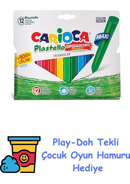 Jumbo Üçgen Elleri Kirletmeyen Yıkanabilir Pastel Boya Kalemi 12'li + Play-Doh Oyun Hamuru