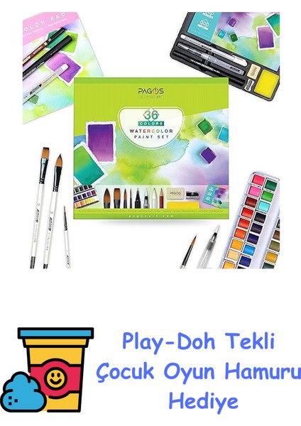 Sulu Boya Seti, Profesyonel 36 Sabit Pigment Boyama Kutusu, Yüksek Pigmentasyon, Sanatçılar, Öğrenciler, Yetişkinler Için 12 Sulu Boya Kağıdı + Play-Doh Oyun Hamuru