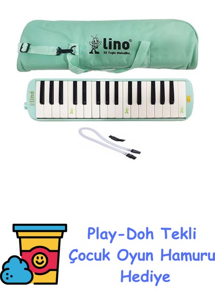 Melodika 32 Tuşlu Bez Çanta Pastel Yeşil + Play-Doh Oyun Hamuru