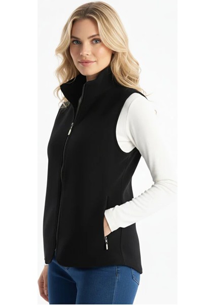 Dik Yaka Kadın Siyah Polar Outdoor Yelek fiyatları