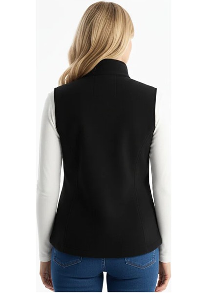 Dik Yaka Kadın Siyah Polar Outdoor Yelek modelleri