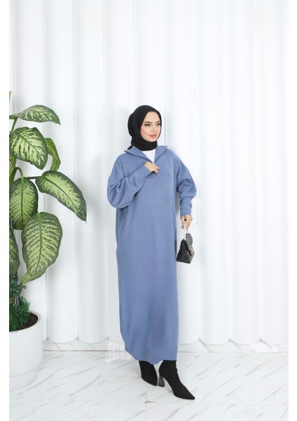 Fitilli Fermuarlı Triko Elbise