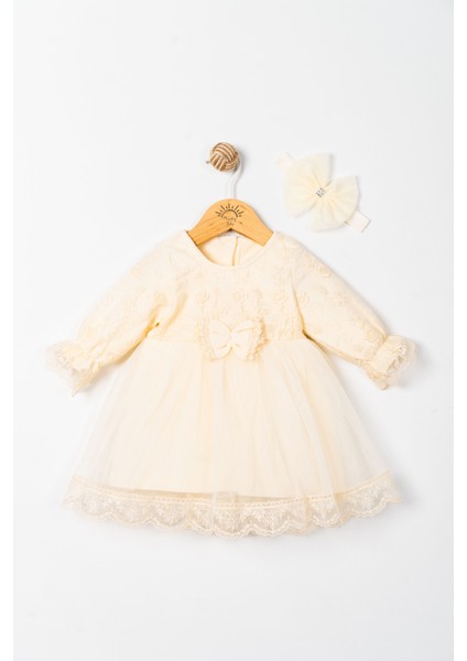Kız Bebek Mevlütlük Dantelli Bandanalı Elbise